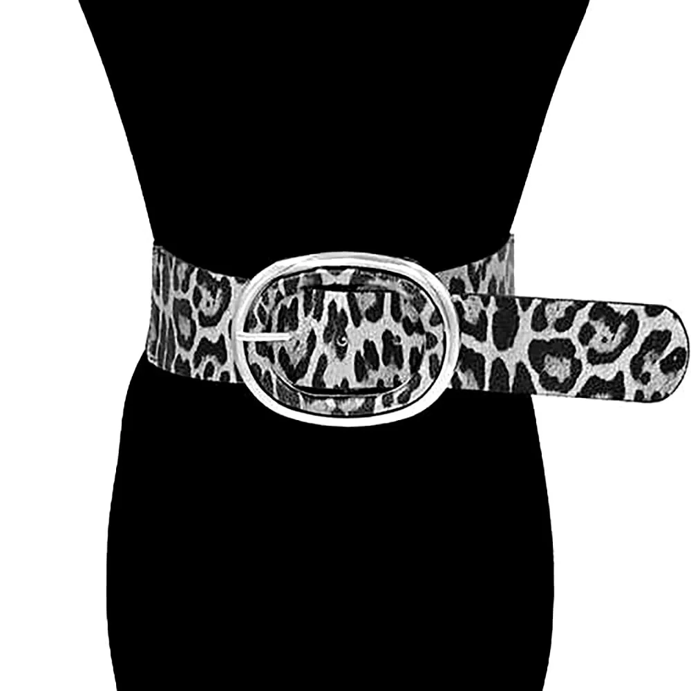 Silver Animal Print Wide Waist Statement Belt